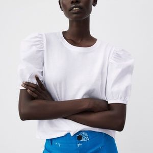 Zara White T-shirt with Statement Sleeves